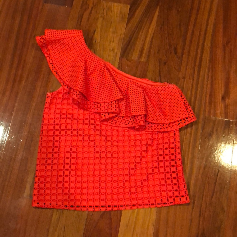 J crew one shoulder lace top size 00